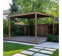 MonsterShop Metal Pergola 4M X 3M Wood Effect Tilting Canopy Roof Powder Coated Aluminium Outdoor Garden Gazebo Sun Rain Shelter Patio
