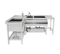 Cocktail Bar Station Ice Well & Modular Corner Unit Stainless Steel Workstation Sink Mixer Tap Speed Rail Removable Dividers Bin Void Splashback Adjustable Feet 2 Connector Brackets & Cocktail Shaker