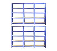 MonsterShop Pack Of 6 Garage Shelving Units - 5 Tier Heavy Duty Rack For Storage Steel Utility Shelves