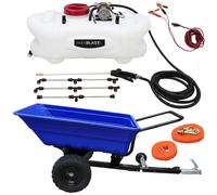 ATV Trailer 295kg Tipping & Sprayer with 6 Nozzle Boom 100L 12V Garden Quad Bike Tractor Farm Mower Agriculture Fertilizer Crops Weeds Heavy Duty Off-Road Tyres Accessories