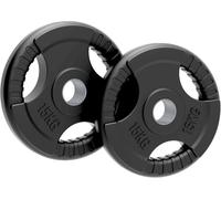 Olympic Weight Plates, Rubber Tri-Grip Barbell Weight Sets, Powerlifting & Bodybuilding Weights - Home Gym Equipment for Strength Training & Workouts by Body Revolution (15KG, Pair)