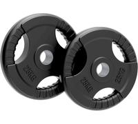 Olympic Weight Plates, Rubber Tri-Grip Barbell Weight Sets, Powerlifting & Bodybuilding Weights - Home Gym Equipment for Strength Training & Workouts by Body Revolution (25KG, Pair)