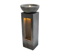 Cascading Outdoor Water Feature Electric Garden Fountain Cement Grey 2 Warm White LED Lights Plug-In Pump 7m Cable Statue Straight Waterfall Home Patio Decor Serenity Falls FREE Cleaning Brush