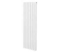 Oval Column Radiator 1600mm x 480mm Modern Designer Double Panel Central Heating Heater Gloss White Carbon Steel Vertical Kitchen Living Room Bathroom Free Cleaning Brush Fixing Kit & Brackets