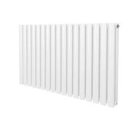 Oval Column Radiator 600mm x 1020mm Modern Designer Double Panel Central Heating Heater Gloss White Carbon Steel Horizontal Kitchen Living Room Bathroom FREE Cleaning Brush Fixing Kit & Brackets