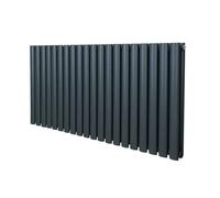 Oval Column Radiator 600mm x 1200mm Modern Designer Double Panel Central Heating Heater Matt Anthracite Grey Carbon Steel Horizontal Kitchen Living Room Free Cleaning Brush Fixing Kit & Brackets