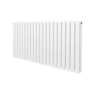 Oval Column Radiator 600mm x 1200mm Modern Designer Double Panel Central Heating Heater Gloss White Carbon Steel Horizontal Kitchen Living Room Bathroom Free Cleaning Brush Fixing Kit & Brackets