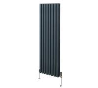 Oval Column Radiator 1600mm x 480mm & TRV Chrome Valves Modern Designer Double Panel Central Heating Heater Anthracite Grey Steel Vertical Kitchen Living Room FREE Cleaning Brush Fixing Kit & Brackets
