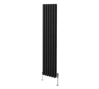 Oval Column Radiator 1800mm x 360mm & TRV Chrome Valves Modern Designer Double Panel Central Heating Heater Black Steel Vertical Kitchen Living Room FREE Cleaning Brush Fixing Kit & Brackets Black
