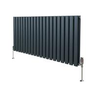 (600mm x 1200mm, Anthracite Grey) Oval Column Designer Radiator & TRV Valves