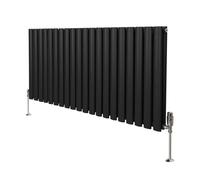 (600mm x 1200mm, Black) Oval Column Designer Radiator & TRV Valves