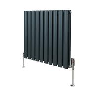 MonsterShop Oval Column Radiator & Valves - 600mm X 600mm - Anthracite Grey
