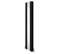 Oval Panel Radiator With Mirror 1800mm x 380mm & TRV Chrome Valves Designer Double Column Vertical Black Carbon Steel Wall Mounted Kitchen Living Room Cleaning Brush Fixing Kit & Brackets