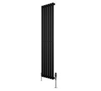 Oval Single Column Radiator 1600mm x 360mm & TRV Chrome Valves Modern Designer Single Panel Central Heating Heater Black Carbon Steel Horizontal Free Cleaning Brush Fixing Kit & Brackets