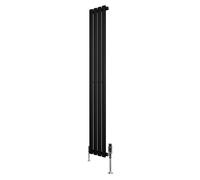 Oval Single Column Radiator 1600mm x 240mm & TRV Chrome Valves Modern Designer Single Panel Central Heating Heater Black Carbon Steel Horizontal Free Cleaning Brush Fixing Kit & Brackets