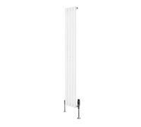 Oval Single Column Radiator 1600mm x 240mm & TRV Chrome Valves Modern Designer Single Panel Central Heating Heater White Carbon Steel Horizontal Free Cleaning Brush Fixing Kit & Brackets
