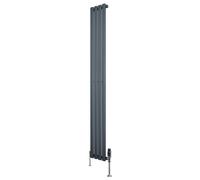 Oval Single Column Radiator 1800mm x 240mm & TRV Chrome Valves Modern Designer Single Panel Central Heating Heater Anthracite Grey Carbon Steel Horizontal Free Cleaning Brush Fixing Kit & Brackets