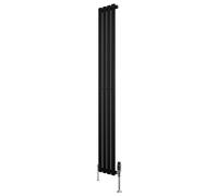 Oval Single Column Radiator 1800mm x 240mm & TRV Chrome Valves Modern Designer Single Panel Central Heating Heater Black Carbon Steel Horizontal Free Cleaning Brush Fixing Kit & Brackets