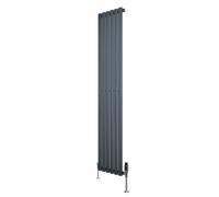 Oval Single Column Radiator 1800mm x 360mm & TRV Chrome Valves Modern Designer Single Panel Central Heating Heater Anthracite Grey Carbon Steel Horizontal Free Cleaning Brush Fixing Kit & Brackets