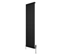 Oval Single Column Radiator 1800mm x 480mm & TRV Chrome Valves Modern Designer Single Panel Central Heating Heater Black Carbon Steel Horizontal Free Cleaning Brush Fixing Kit & Brackets