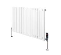 Oval Single Column Radiator 600mm x 1020mm & TRV Chrome Valves Modern Designer Single Panel Central Heating Heater White Carbon Steel Horizontal Free Cleaning Brush Fixing Kit & Brackets