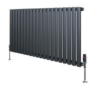 Oval Single Column Radiator 600mm x 1200mm & TRV Chrome Valves Modern Designer Single Panel Central Heating Heater Anthracite Grey Carbon Steel Horizontal Free Cleaning Brush Fixing Kit & Brackets