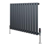 Oval Single Column Radiator 600mm x 780mm & TRV Chrome Valves Modern Designer Single Panel Central Heating Heater Matt Anthracite Grey Carbon Steel Horizontal FREE Cleaning Brush Fixing Kit & Brackets
