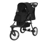 Foldable Pet Jogger Black Travel Stroller Small Medium Dog Cat Pushchair 22kg Capacity Pram Buggy Carrier 3 Tubeless Wheels Brakes Leashes Canopy Mesh Windows Basket Cup Holders Caddy Bag Rain Cover