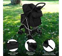 Pet Stroller Caddy Organiser Black Pushchair Pram Travel Accessory Bag Detachable Hook & Loop Straps Elastic Cup Pouch Front Pocket Large Capacity Multifunctional Waterproof Oxford Fabric Blue