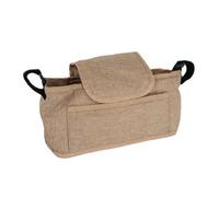 Pet Stroller Caddy Organiser Woven Beige Pushchair Pram Travel Accessory Bag Detachable Hook & Loop Straps Elastic Cup Pouch Front Pocket Large Capacity Multifunctional Linen Fabric Beige