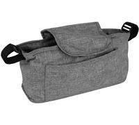 Pet Stroller Caddy Organiser Woven Grey Pushchair Pram Travel Accessory Bag Detachable Hook & Loop Straps Elastic Cup Pouch Front Pocket Large Capacity Multifunctional Linen Fabric