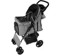 Pet Stroller Pushchair & Caddy Bag Organiser Detachable Blue Tartan Foldable Carrier 15kg Capacity Wheels Brakes Dog Hook Leash Canopy Mesh Windows Basket Cup Holders Pockets & Waterproof Rain Cover