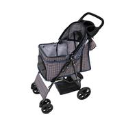 Monstershop Pet Stroller With Rain Cover & Caddy Bag - Blue Tartan Blue 65cm