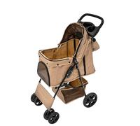 MonsterShop Pet Stroller With Rain Cover & Caddy Bag In Woven Beige
