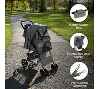 Monstershop Pet Stroller with Rain Cover & Caddy Bag - Woven Grey