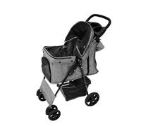 Pet Stroller Pushchair & Caddy Bag Organiser Detachable Blue Tartan Foldable Carrier 15kg Capacity Wheels Brakes Dog Hook Leash Canopy Mesh Windows Basket Cup Holders Pockets & Waterproof Rain Cover