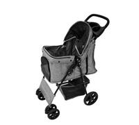 MonsterShop Pet Stroller With Rain Cover In Woven Grey