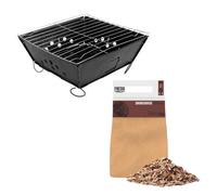 MonsterShop Portable Folding Bbq & Hickory Wood Chips Barbecue Grill Foldable Tabletop