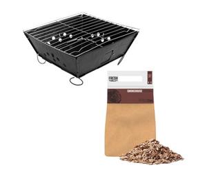 MonsterShop Portable Folding Bbq & Hickory Wood Chips Barbecue Grill Foldable Tabletop