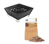 MonsterShop Portable Folding Bbq & Oak Wood Chips Barbecue Grill Foldable Tabletop Charcoal