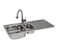 Reversible Kitchen Sink Stainless Steel 1.5 Bowl Pull Out Mixer Tap & Waste Kit