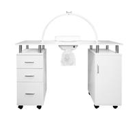 Professional Manicure Table & LED Half Moon Lamp 29.5In Nail Beauty Salon Dust Collector Removable Cushion Wheels Pull Out Drawers 1 Cupboard 2 Shelves 3 Colour Dimmable Temperature Light Phone Holder