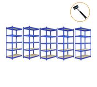 3 x 90cm & 2 x 120cm Blue Racking Bay Unit 5 Tier Heavy Duty Steel Metal 200kg capacity Per Shelf Garage Shelves Storage Warehouse Shed Workshop Boltless Shelving 50cm Depth 180cm Height Rubber Mallet