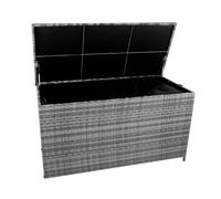 Rattan Garden Storage Box 700L Grey Water Resistant Zipped Lining Cover Cushion Blanket Tools Toys Furniture Large Chest Outdoor Patio Deck Steel Frame Weather Resistant Gas Lift Lid Portable Wheels