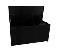 Rattan Garden Storage Box 700L Black Water Resistant Zipped Lining Cover Cushion Blanket Tools Toys Furniture Large Chest Outdoor Patio Deck Steel Frame Weather Resistant Gas Lift Lid Portable Wheels