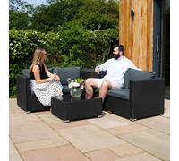 MonsterShop Rattan Modular 6 Piece Furniture Set & 996L Storage Box - Black