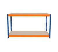 Garage Workbench S-Rax 2 Shelf 150cm x 45cm x 90cm Workstation Heavy Duty Steel Chipboard 300kg Capacity Per Shelf Adjustable Layout Boltless Assembly Rubber Feet 2 Reinforced Support Bars Warehouse
