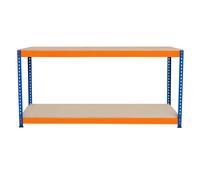 Garage Workbench S-Rax 2 Shelf 180cm x 45cm x 90cm Workstation Heavy Duty Steel Chipboard 300kg Capacity Per Shelf Adjustable Layout Boltless Assembly Rubber Feet 3 Reinforced Support Bars Warehouse