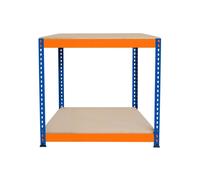 Garage Workbench S-Rax 2 Shelf 90cm x 60cm x 90cm Workstation Heavy Duty Steel Chipboard 300kg Capacity Per Shelf Adjustable Layout Boltless Assembly Rubber Feet Reinforced Support Bar Warehouse