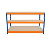 Garage Workbench S-Rax 3 Shelf 150cm x 60cm x 90cm Workstation Heavy Duty Steel Chipboard 300kg Capacity Per Shelf Adjustable Layout Boltless Assembly Rubber Feet 2 Reinforced Support Bars Warehouse